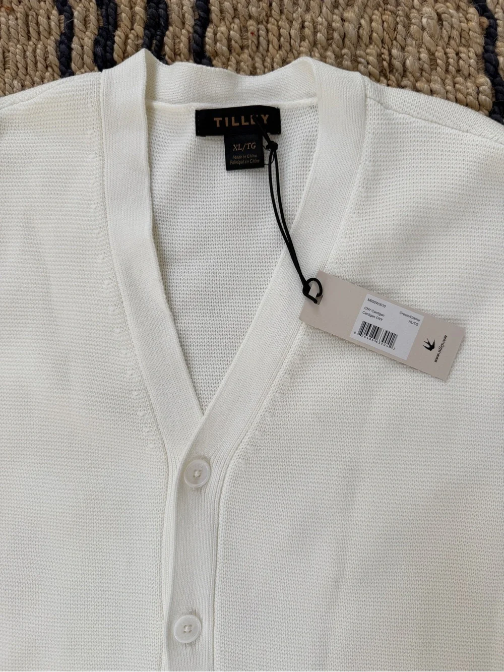 Tilley Men's Cream V-Neck Button-Up Cardigan